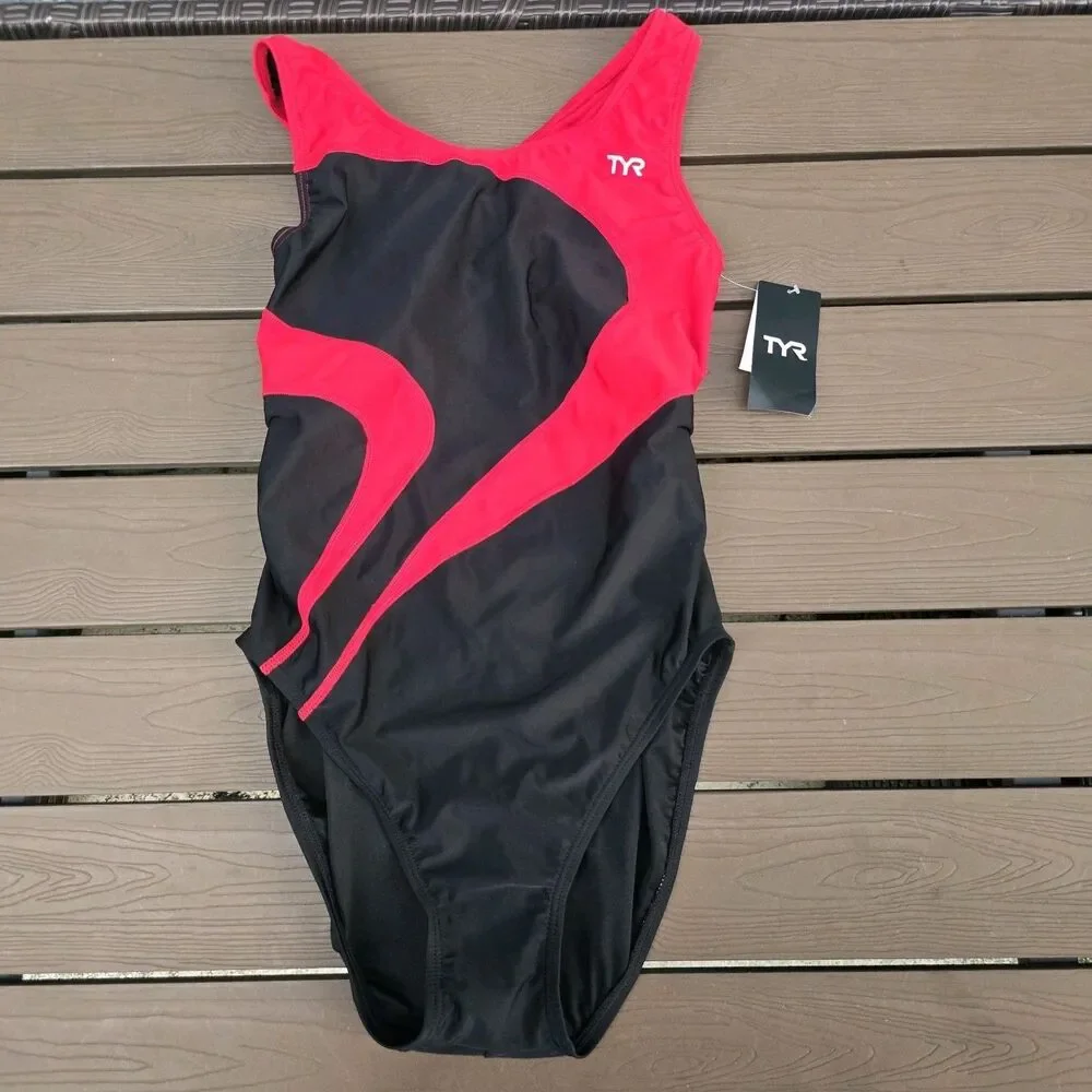 TYR Women's Durafast Alliance Splice  Maxfit Swimsuit Black/red Size 40 New